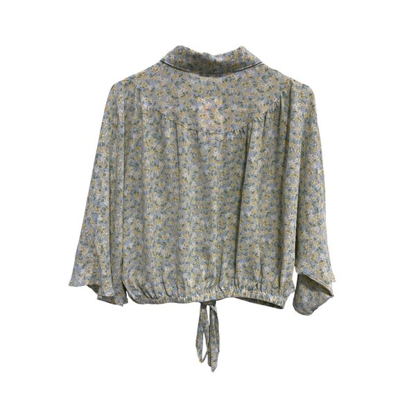 Calista Margo Blouse Size Small Floral Crop Button Up Tie Front Blue Yellow NEW - Picture 2 of 10